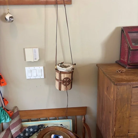 Tory Burch Natural Wicker Crossbody with Tan Leather Trim and Gold Hardware - Picture 2 of 7